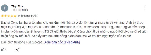 Bác sĩ Công được khách hàng đánh giá tốt về chuyên môn