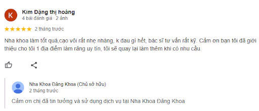 Nha khoa được khách hàng nhận xét tốt về bác sĩ