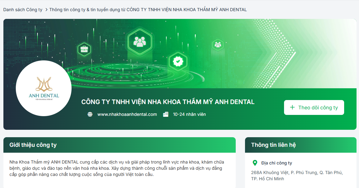 Nha khoa Thẩm mỹ Anh Dental trên TopCV